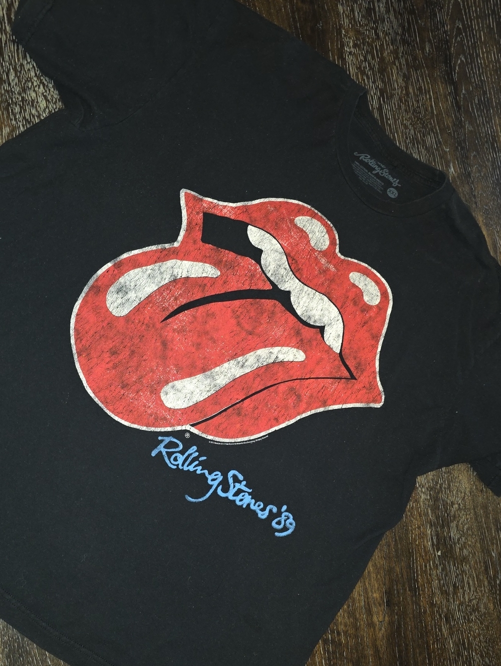 the Rolling Stones Black Tee with Red Tongue Graphic